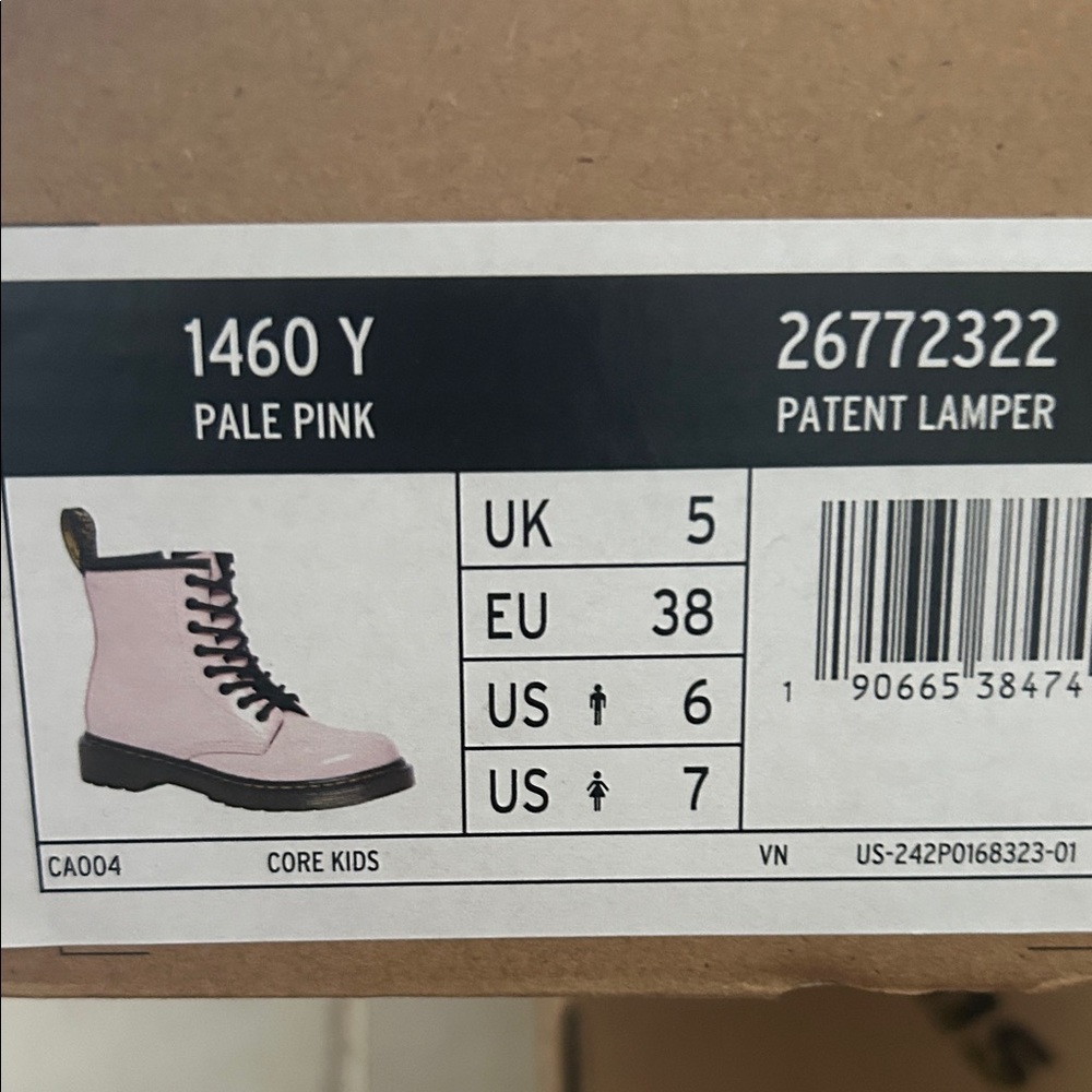 Size 7 Youth Dr. Martens Shiny Light Pink Kids Boots - Picture 4 of 5